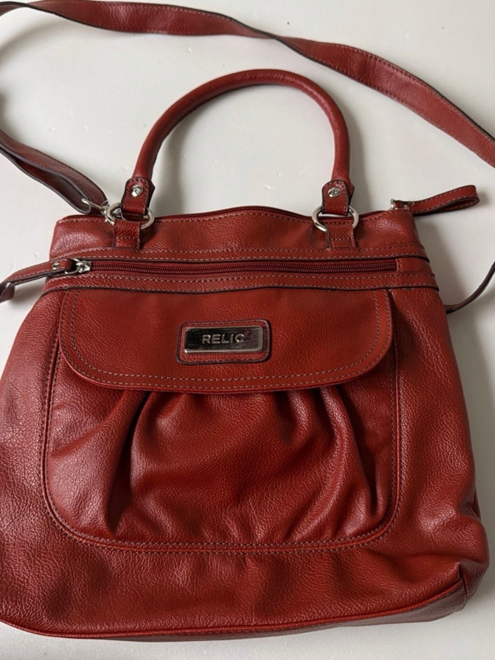 Relic Red Leather Shoulder Satchel with Top Handles